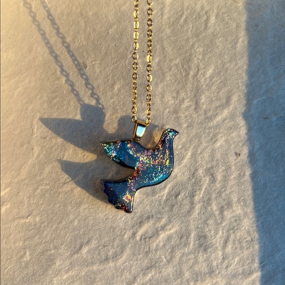 OMGlass Jewelry Jewelry - 🕊️ Dichroic Glass Dove Pendant Necklace – Iridescent Handmade Art Glass